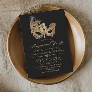 Masquerade Quinceanera Goud & Zwart Kaart