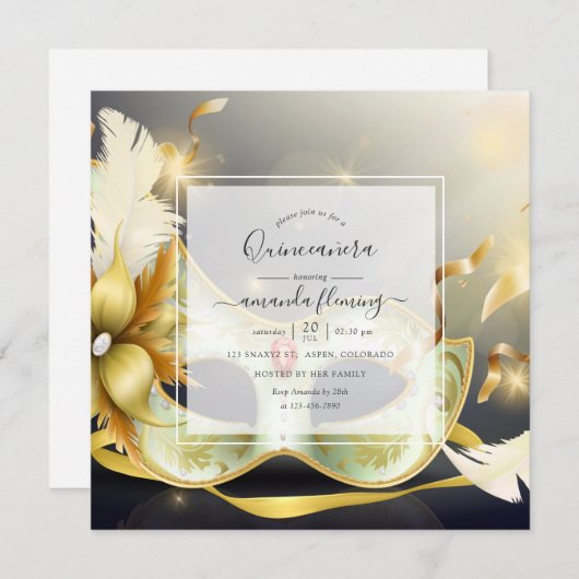 Masquerade Quinceañera Kaart (Voorkant / Achterkant)