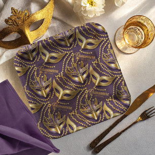 Masquerade Quinceanera Kralen Maskers Paarse ID103 Papieren Bordje