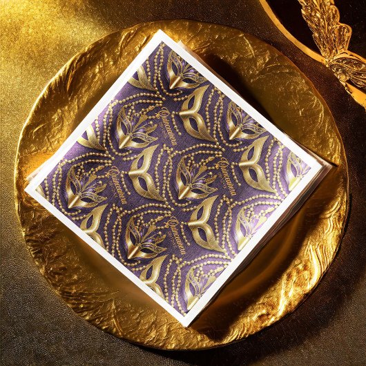 Masquerade Quinceanera Kralen Maskers Paarse ID103 Servet