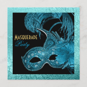 Masquerade quinceañera party blauw folie kaart