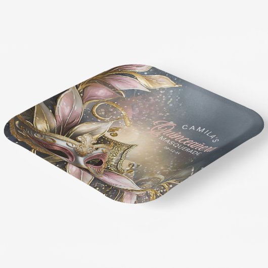 Masquerade Quinceanera Roos Goud ID1031 Papieren Bordje (Gebogen)