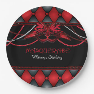 Masquerade, Red & Black Party 9-inch Bord papier