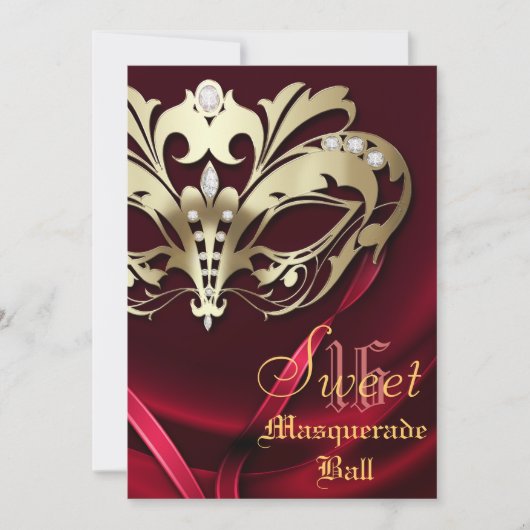 Masquerade Red Jeweled Sweet 16 Uitnodiging (Voorkant)