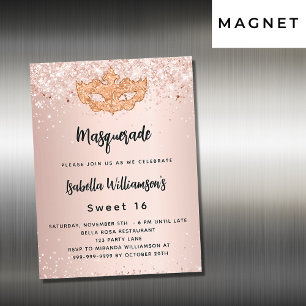Masquerade roos gold glitter Sweet 16 luxe Magnetische Uitnodiging