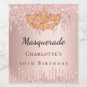 Masquerade roos goud glitter druist verjaardagsfee wijn etiket (Enkel label)