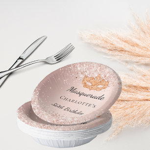 Masquerade roos gouden masker verjaardagsfeestje papieren kommen