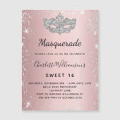 Masquerade rose argent Sweet 16 aimant invitation (Devant)