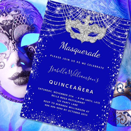 Masquerade royal blue Silver Quinceanera party Kaart