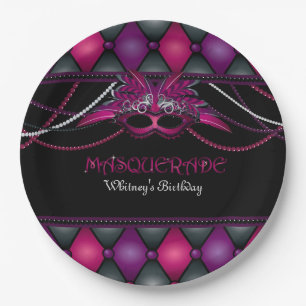 Masquerade, roze en zwart Bord van 9 inch papier
