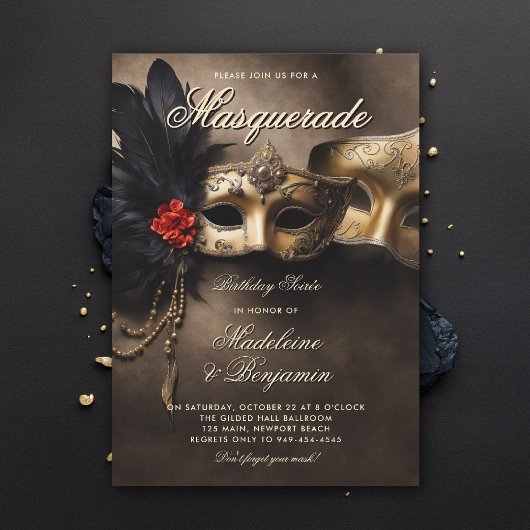 Masquerade Soiree Venetiaanse Maskers Duo 50e verj Kaart