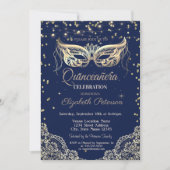 Masquerade, String Lights, Lace, Diamonds Quinceañ Kaart (Voorkant)