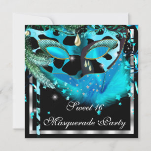 Masquerade Sweet 16 Blauwgroen zwart doezelmasker Kaart