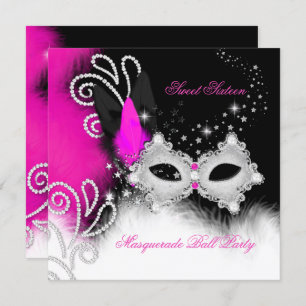 Masquerade Sweet 16 Hot Pink Black doethermasker 2 Kaart