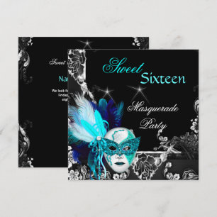 Masquerade Sweet 16 Masker Blauwgroen Blue Black P Kaart