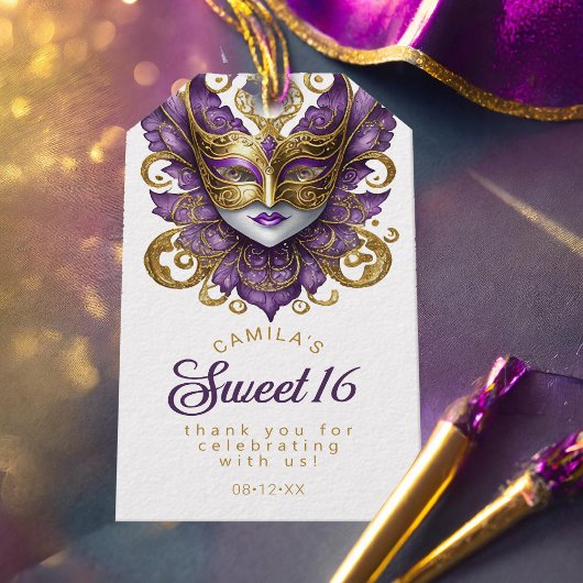 Masquerade Sweet 16 Paarse Goud ID1032 Cadeaulabel