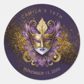Masquerade Sweet 16 Paarse Goud V2 ID1032 Ronde Sticker (Voorkant)