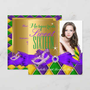 Masquerade Sweet 16 Paarse Green Gold Kaart