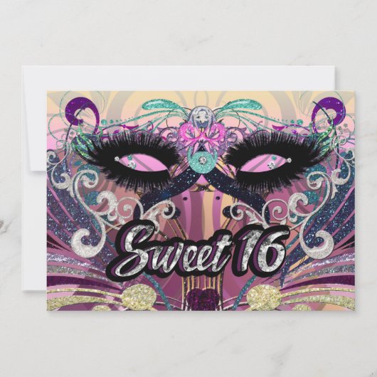 Masquerade Sweet 16 Seteen Party Mask Invitation (Devant)
