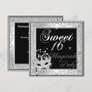 Masquerade Sweet 16 Zestien Birthday Black White Kaart