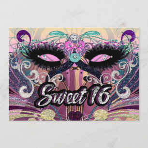 Masquerade Sweet 16 Zestien-partijenmaskeruitnodig Kaart