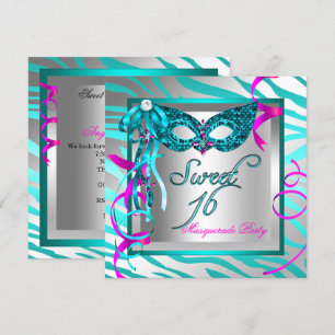 Masquerade Sweet 16 Zestien Teal Blauwe Zebra Kaart