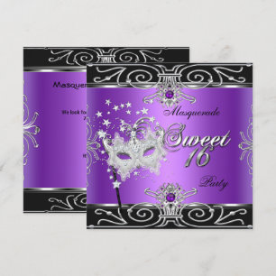 Masquerade Sweet 16 Zestiende Verjaardag Paars Zwa Kaart