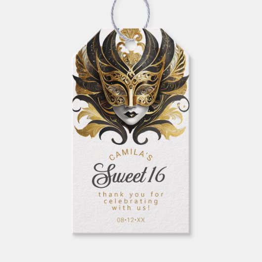 Masquerade Sweet 16 Zwart Goud ID1032 Cadeaulabel (Voorkant)