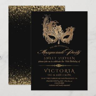 Masquerade Sweet Sixteen Gold Mask Kaart