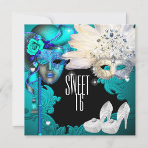 Masquerade, Sweet Sixteen, Quinceanera Uitnodiging