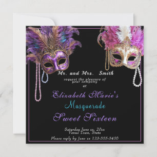 Masquerade Sweet Sixteen Roze Goud  Parels Kaart
