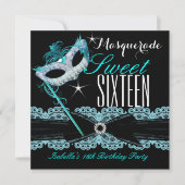 Masquerade Sweet Sixteen Sweet 16 Blauwgroen Blue Kaart (Voorkant)