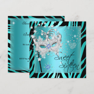 Masquerade Sweet Sixteen Sweet 16 Blauwgroen Zebra Kaart