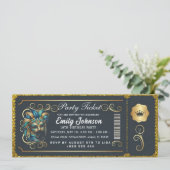 Masquerade Ticket Birthday Invitation Teal Gold (Debout devant)