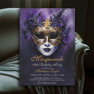 Masquerade Venetiaanse Masker Goud Paarse 18e Verj Kaart