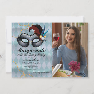 Masquerade Verjaardagsfeestje Goud Blauw Masker Fo Kaart