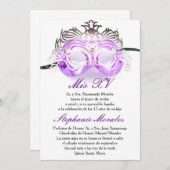 Masquerade violette Quinceanera Invitation Anniver (Devant / Derrière)