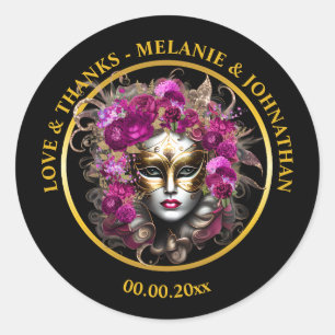 Masquerade Vrouw Gezicht roos Bloem Venetiaanse Ma Ronde Sticker