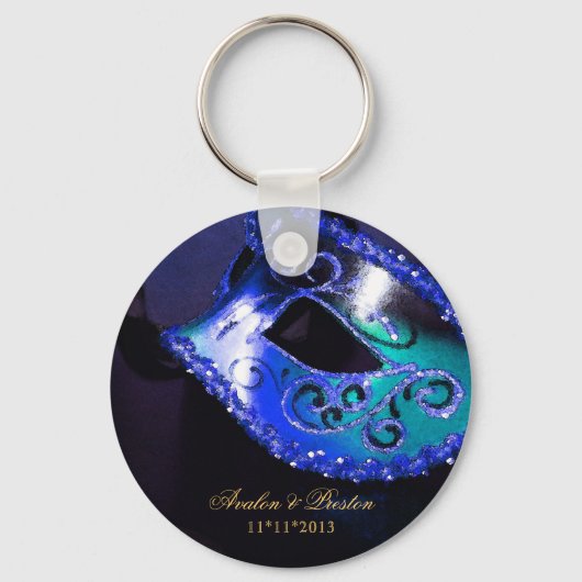 Masquerade Wedding Favor Blue Sleutelhanger (Voorkant)