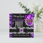 Masquerade Zebra Paars Birthday Party Kaart (Staand voorkant)
