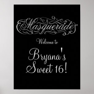 MASQUERADE Zilver & Elke Kleur Feest Welkom Bord Poster