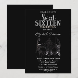 Masquerade,Zilveren Masker Sweet 16 Kaart