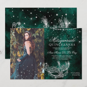 Masquerade zilverglitter groene quinceanera foto kaart