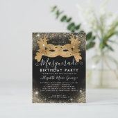 Masquerade Zwart Goud Glitter Stof Verjaardagsfees Briefkaart (Staand voorkant)