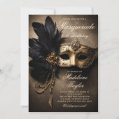 Masquerade Zwart Goud Masker Moody 50ste Verjaarda Kaart (Voorkant)
