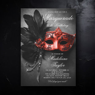 Masquerade Zwart Rood Elegant Chic 50e Verjaardag Kaart