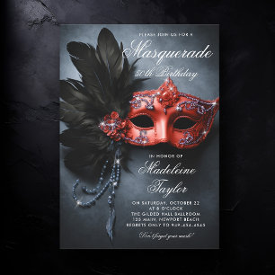 Masquerade Zwart Zilver Rode Marine 50e Verjaardag Kaart