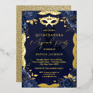 Masqueradefeest Navy Bloem Jurk Quinceanera Folie Uitnodiging