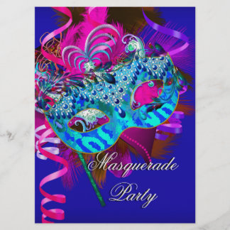 Masqueradefeestmasker Blauw Teal Roze Metaalachtig Kaart