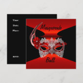 Masques de Bal Masqué Rouge Soie Noire Invitation  (Devant / Derrière)